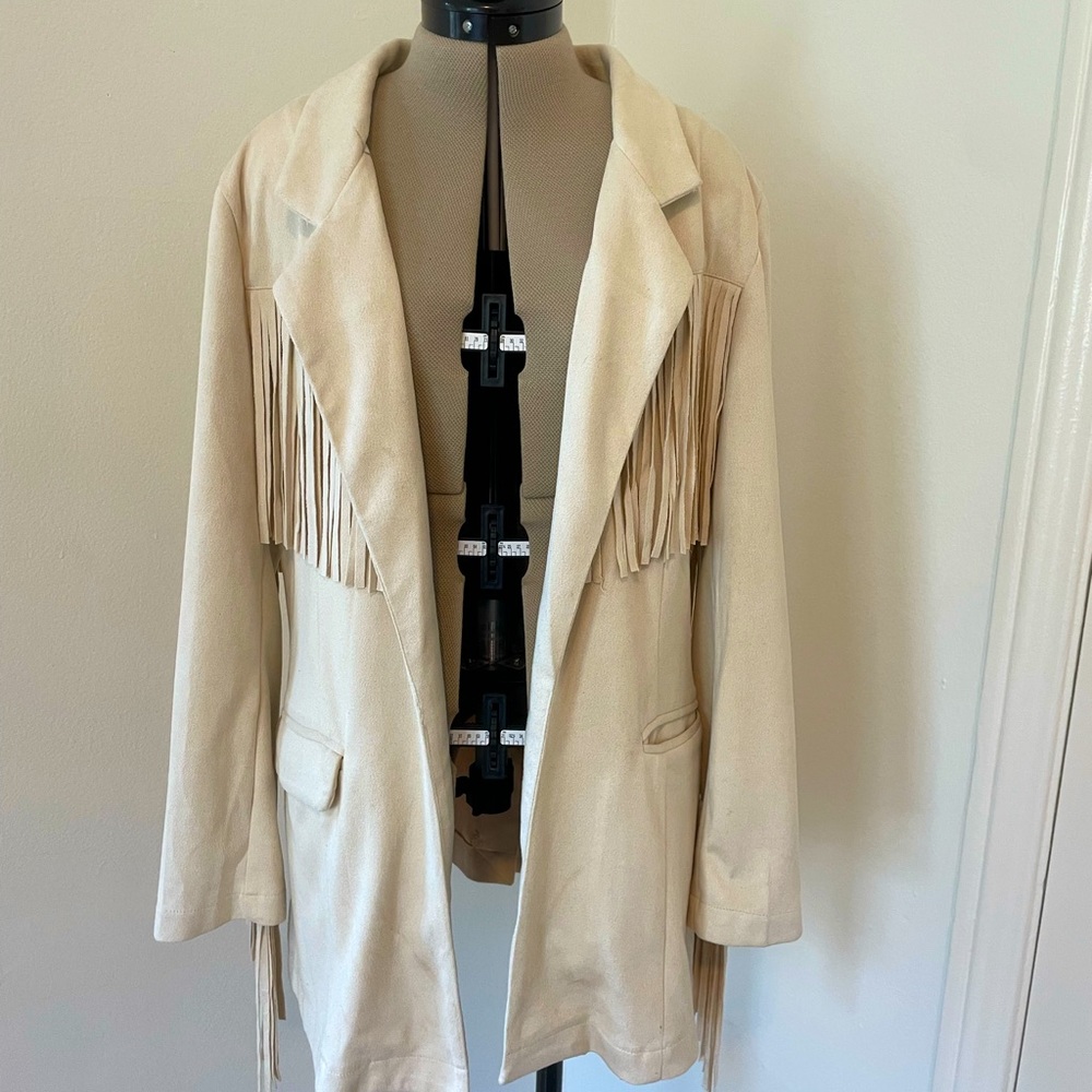 Cream faux suede western jacket with fringe